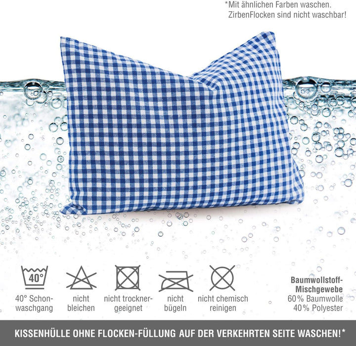 Zirben Familie - bekannt aus dem Fachhandel &amp; der Hotellerie • Blau Kariertes Zirbenkissen • Duftend
