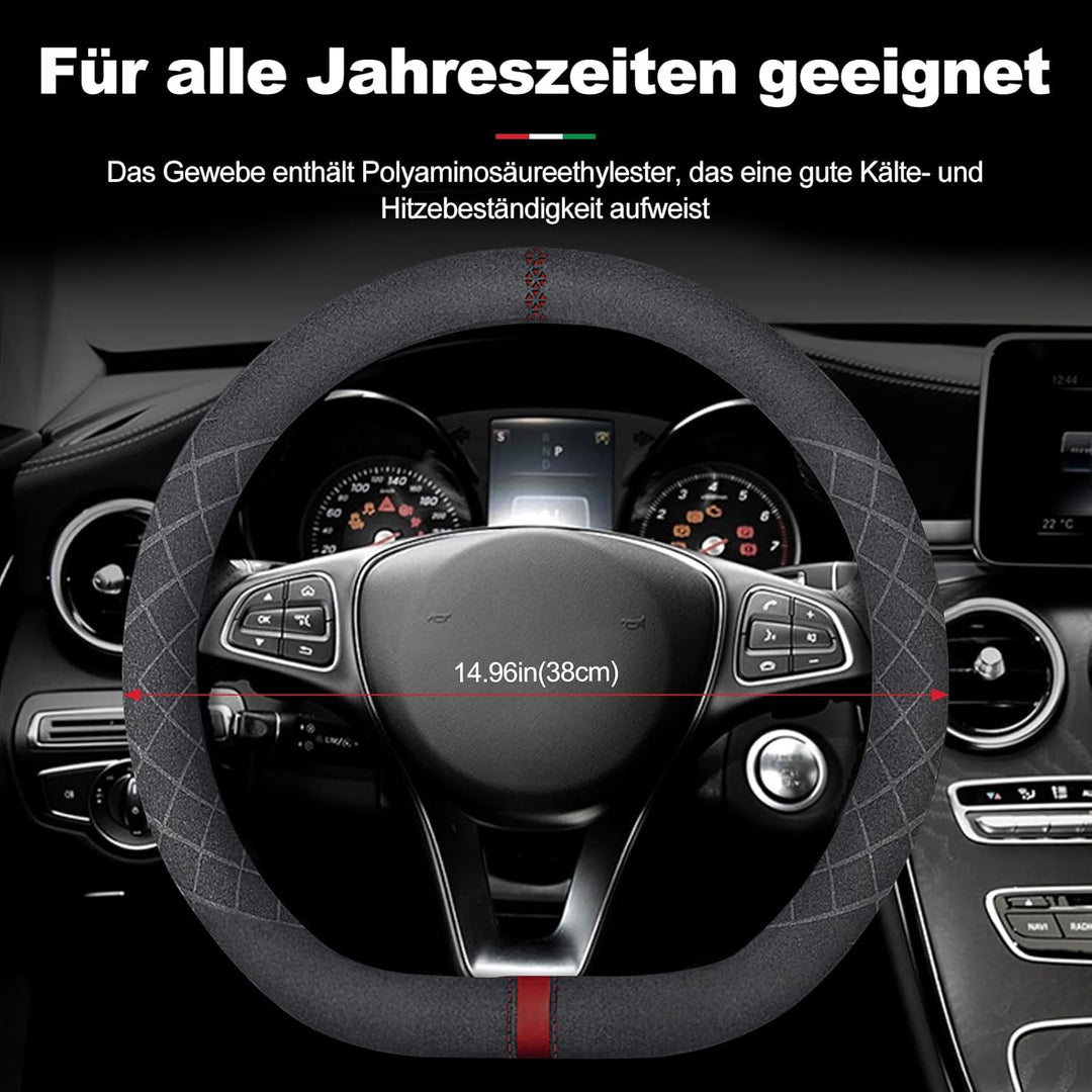 Ergocar D-Form Auto Lenkradbezug Rutschfester Auto Sport Lenkradschutz Mikrofaser Wildleder Winter W