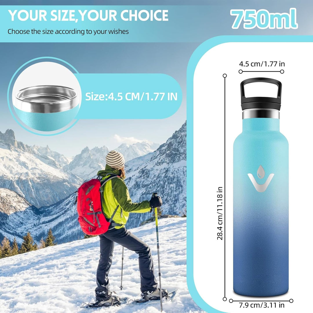 HoneyHolly Trinkflasche 750ML, BPA-Frei, Trinkflasche Edelstahl, Auslaufsichere Isolierflasche Doppe