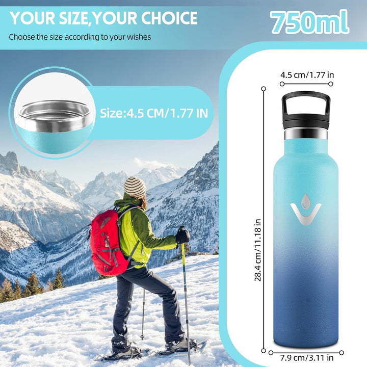 HoneyHolly Trinkflasche 750ML, BPA-Frei, Trinkflasche Edelstahl, Auslaufsichere Isolierflasche Doppe