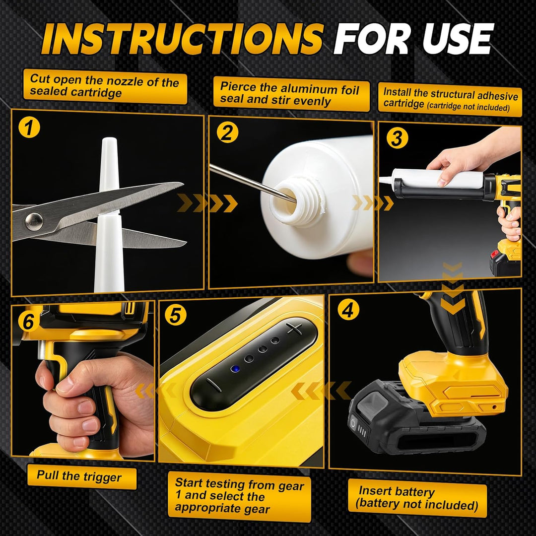 Akku Kartuschenpresse für DeWalt 20V, Anti-Tropf-Funktion & LED-Licht, 4-stufige Geschwindigkeitsreg