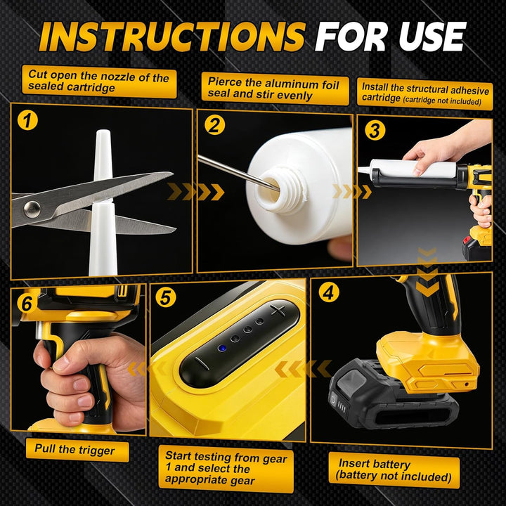 Akku Kartuschenpresse für DeWalt 20V, Anti-Tropf-Funktion & LED-Licht, 4-stufige Geschwindigkeitsreg