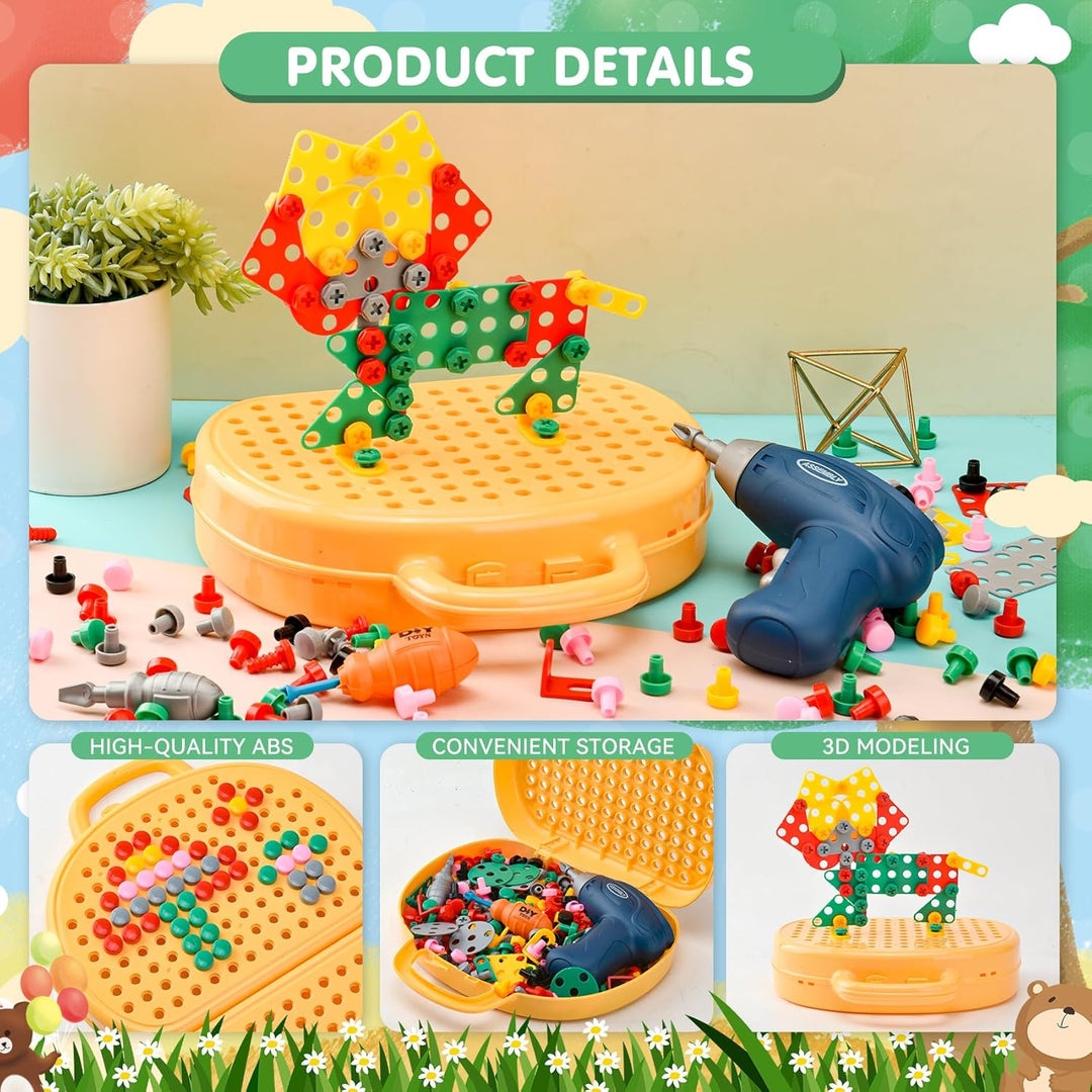 DAOUZL Montessori Spielzeugkiste mit Bohrmaschine, Magische Montessori-Spielzeugkiste, Mosaik Puzzle