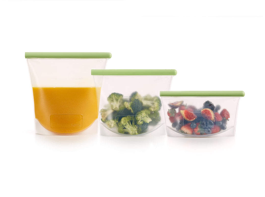 Lékué Silikonbeutel, 3er-Set, wiederverwendbar, grün Kit Grün, Kit Grün