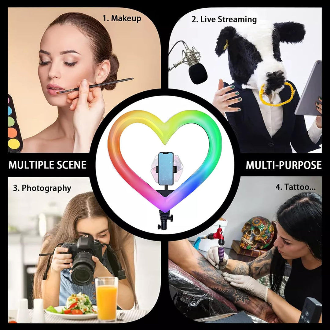Ringlicht in Herzform, 30,5 cm (12 Zoll), RGB, LED, Herzform, mit Handyhalterung für Live-Stream/Mak