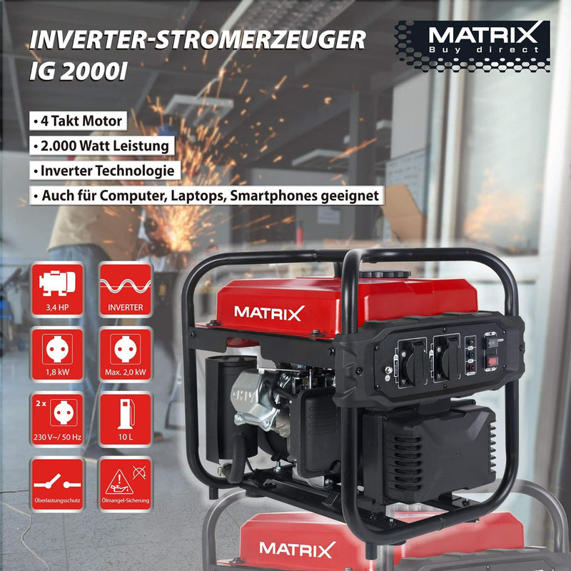 Matrix Notstromaggregat Benzin leise Generator Inverter Stromerzeuger Benzin Stromaggregat tragbar S