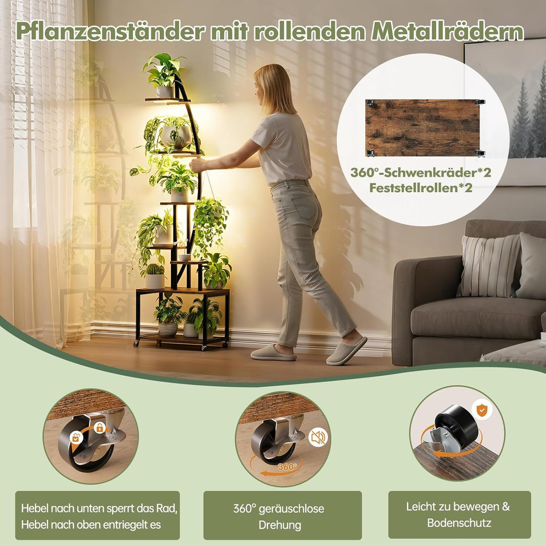 HAUSPROFI Pflanzenständer mit LED-Wachstumslicht (Warmweiss), Blumenständer 7 Ebenen 165cm, Pflanzen