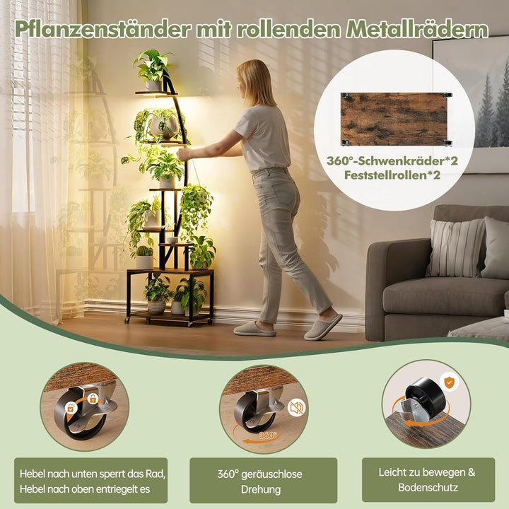 HAUSPROFI Pflanzenständer mit LED-Wachstumslicht (Warmweiss), Blumenständer 7 Ebenen 165cm, Pflanzen