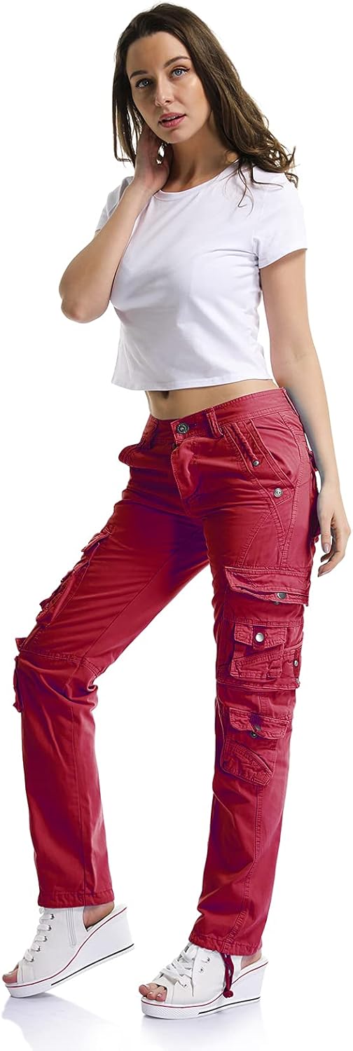 Aeslech Cargohose Damen, Damen Arbeit Kampfhose Straight Leg Pants mit Taschen für Damen Casual Outd