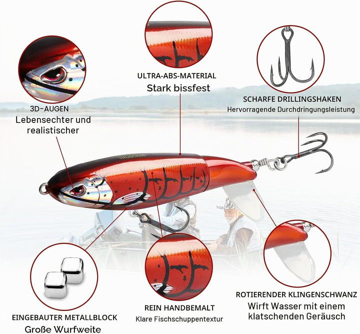 TRUSCEND Topwater Angelköder mit BKK Haken, Whopper Angelköder für Süsswasser oder Salzwasser, Schwi