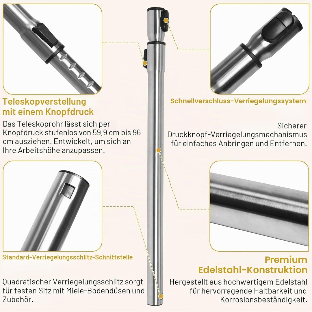 Staubsaugerrohr 35mm, Teleskop Saugrohr Kompatibel mit Miele C2 C3 S2 S4 S5 S6 S8, S8340 Ersatzteile