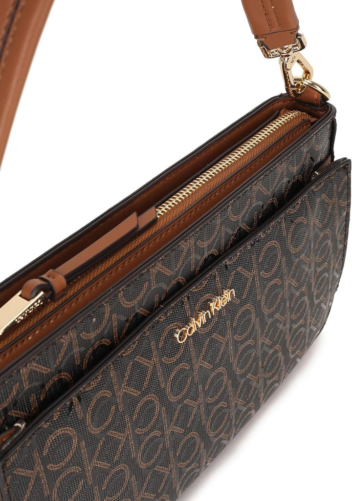 Calvin Klein Damen Lucy Schultertasche mit DREI Fächern Braun/Khaki/Karamell-prägung, Braun/Khaki/Ka