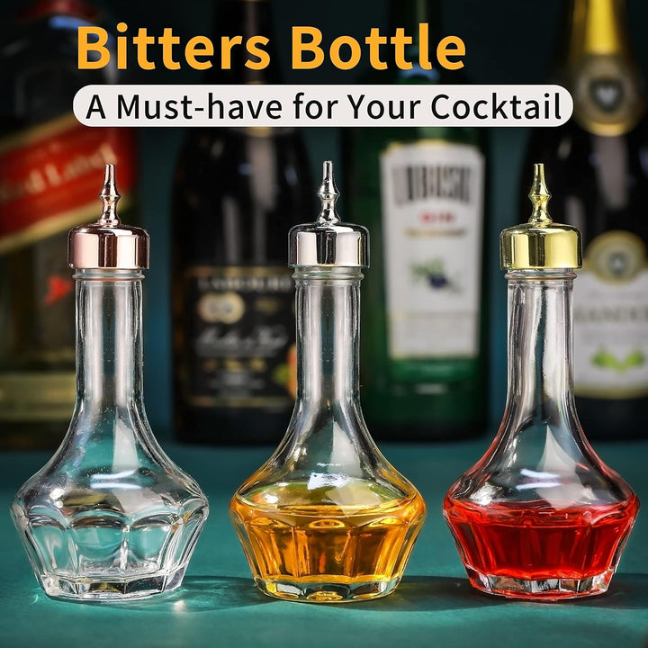 Suprobarware Bitters Bottle Set von 3 Glas-Bitter-Flaschen mit Armaturenbrett, 50 ml, ideal für Bark