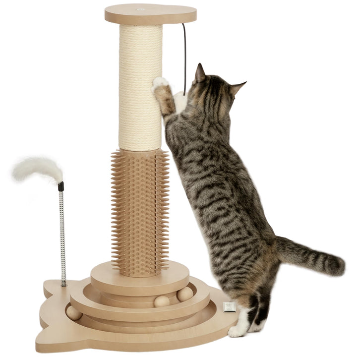 PawHut 49cm Katzenkratzbaum mit interaktivem Trackball für drinnen eiche, eiche