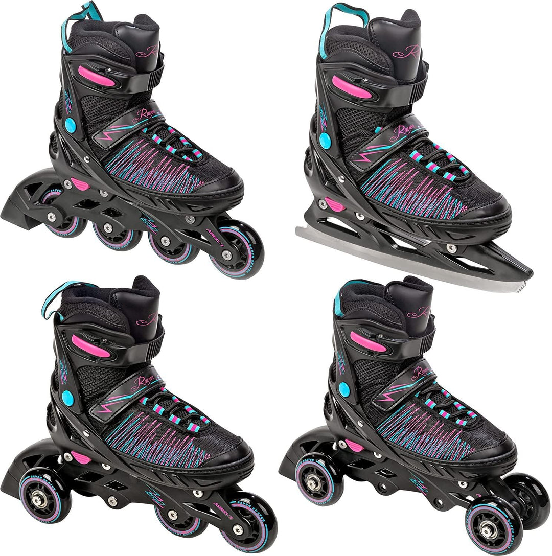 RAVEN 4in1 Inline Skates Triskates Rollschuhe Schlittschuhe Inliner für Kinder Erwachsene Mädchen Da