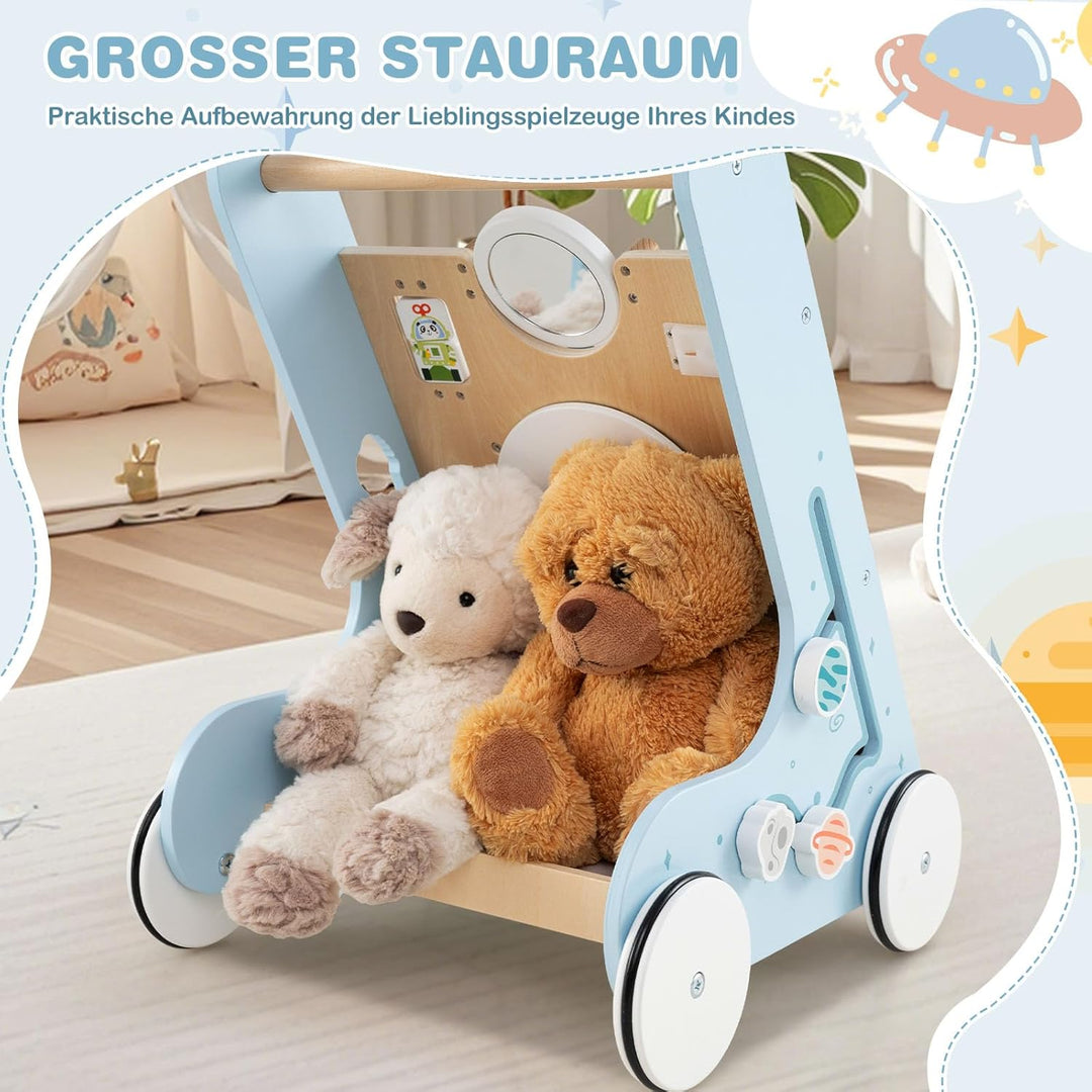 COSTWAY Lauflernwagen Holz, Baby Lauflernhilfe zum Schieben und Ziehen, Montessori Laufspielzeug mit