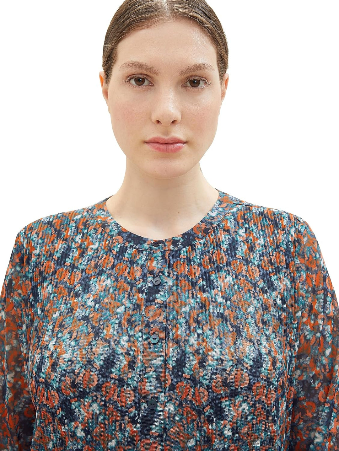 TOM TAILOR Damen Mesh-Langarmshirt Bluse mit Muster 50 Grosse Grössen 32370-navy Small Tie Dye Flora