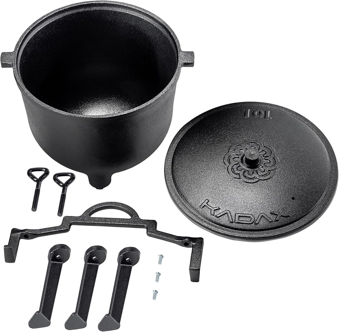 KADAX Jagdkessel, Gusseisen Kochtopf mit Füssen, Schmortopf aus Gusseisen, Dutch Oven für Garten, La