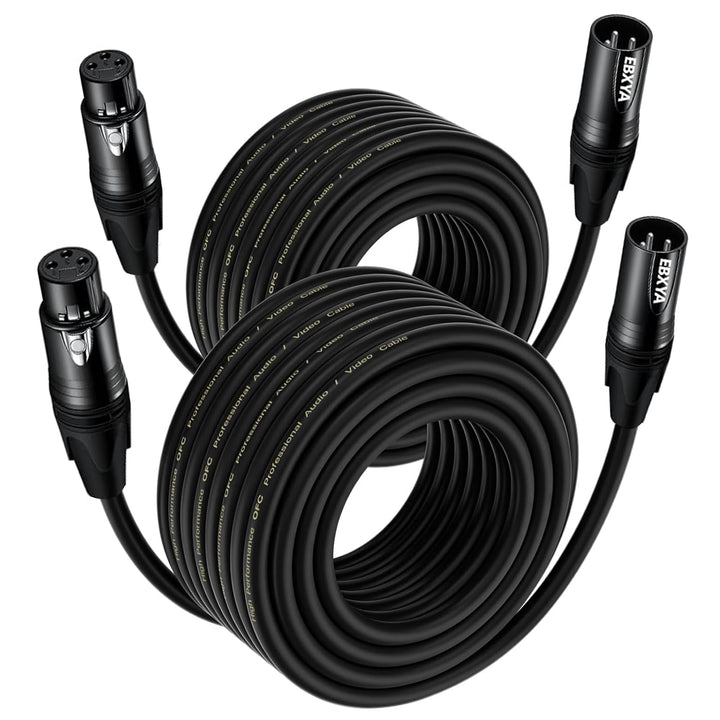 EBXYA XLR-Mikrofonkabel 20m/65,6ft 2er-Pack – 3-polig symmetrisch geschirmtes Audiokabel Schwarz – F