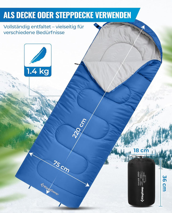KingCamp Schlafsack für Erwachsene, kaltes Wetter & warm, XL, grosse und hohe Flanell-Schlafsäcke mi