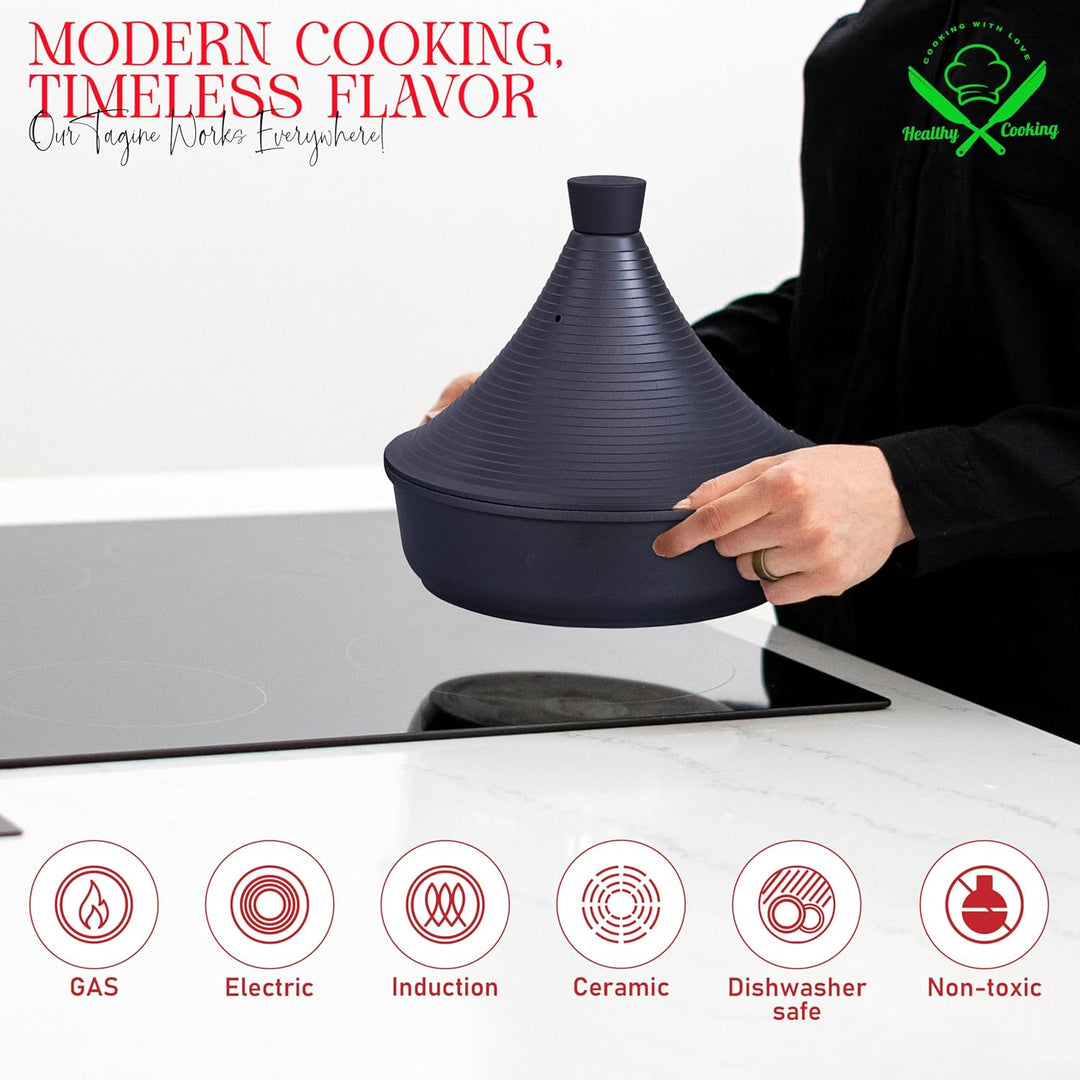 Tajine Topf Induktion 28cm/4,2L – Marokkanischer Tagine Guss-Aluminium – Für alle Herdarten (Indukti