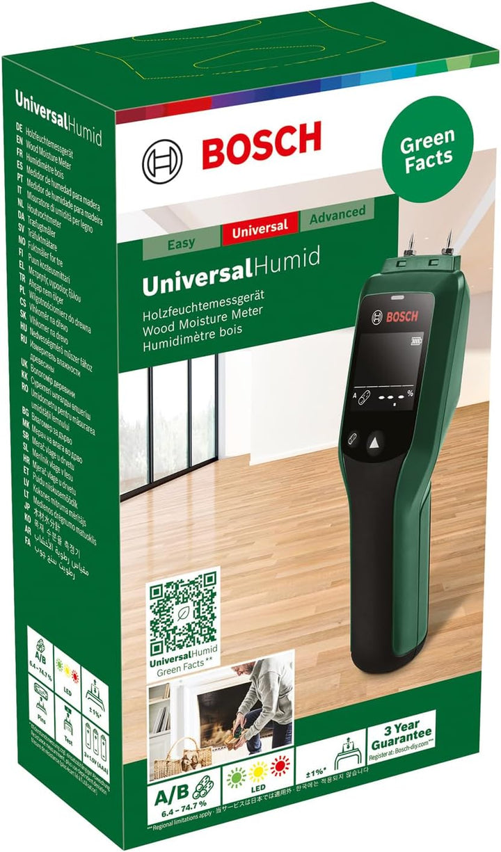 Bosch Holzfeuchtigkeitsmessgerät UniversalHumid (präzise Ergebnisse dank Holzgruppenauswahl und LED-