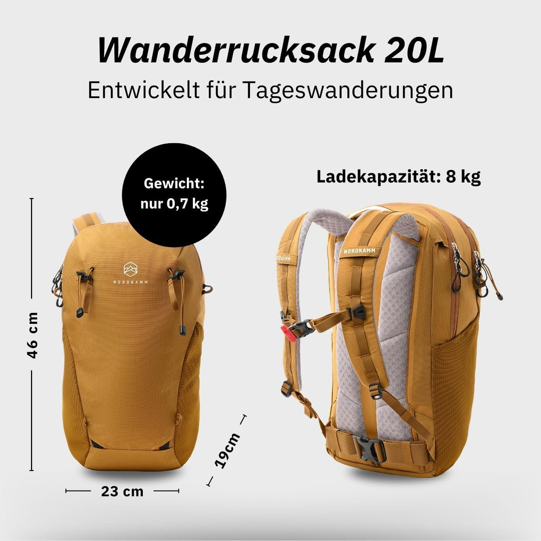 NORDKAMM® Profi Wanderrucksack 20L, klein - nur 680 g, Rucksack 20l aus Robic® Performance Nylon, Da