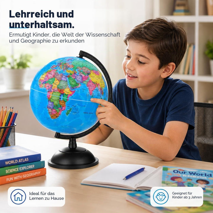 Topglobe 20cm Schülerglobus - Englische Karte - Globus Bildung Drehbarer - Pädagogische/Geografische