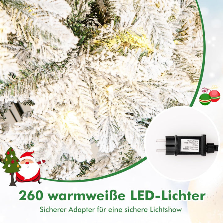 COSTWAY 180 cm Künstlicher Weihnachtsbaum mit Beleuchtung und Schnee, Tannenbaum mit 260 warmweissen