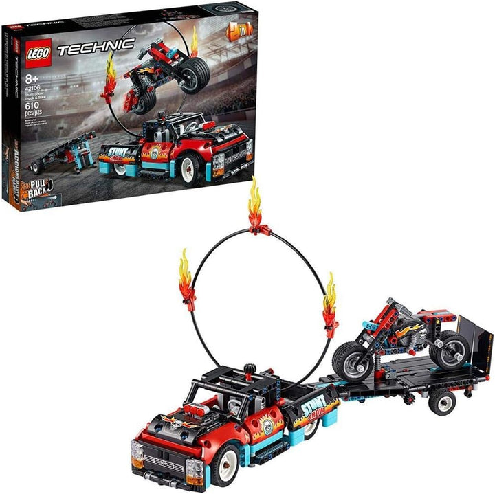 LEGO 42106 Technic Stunt-Show mit Truck und Motorrad Spielzeug für Kinder, 2-in-1 Modell, LKW mit Rü