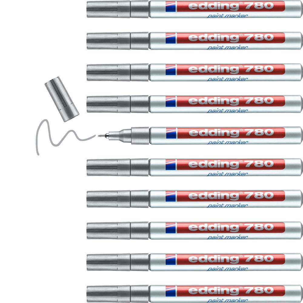 edding 780 Lackmarker - silber - 10 Stifte - Rundspitze 0,8 mm - Lackstift zur Markierung und Beschr