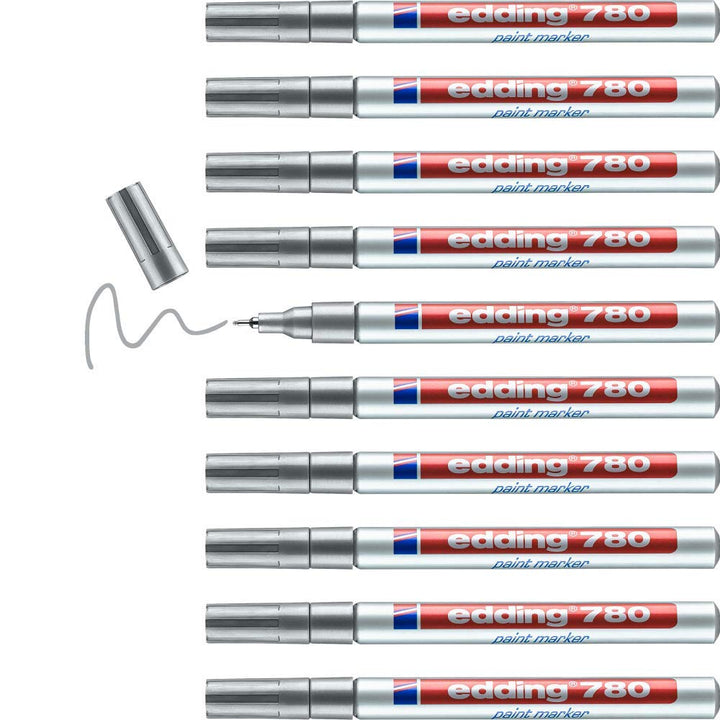 edding 780 Lackmarker - silber - 10 Stifte - Rundspitze 0,8 mm - Lackstift zur Markierung und Beschr