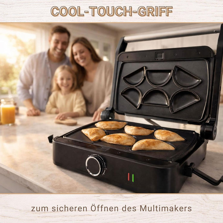 Syntrox Mini Empanada Kombigerät Multifunktionsmaker mit Wechselplatten, Kontaktgrill Edelstahl, Mul