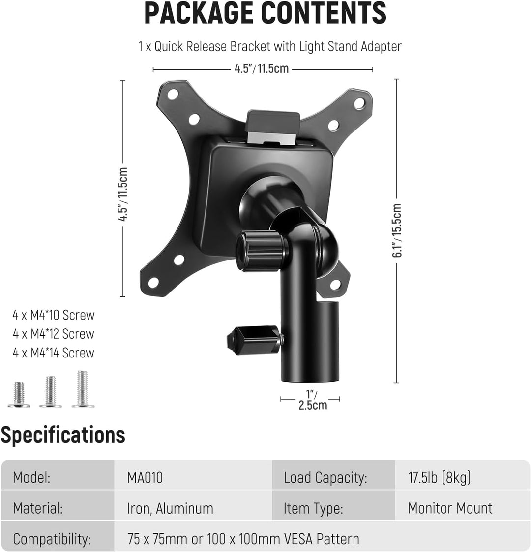NEEWER Monitor Mount Adapter Halterung mit Schnellverschluss VESA Halterung, 270° verstellbarer Meta