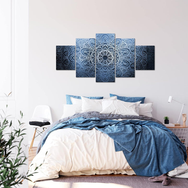 Runa Art - Bilder Mandala 200 x 100 cm 5 Teilig XXL Wanddekoration Design Blau Grau 101251b 200 x 10
