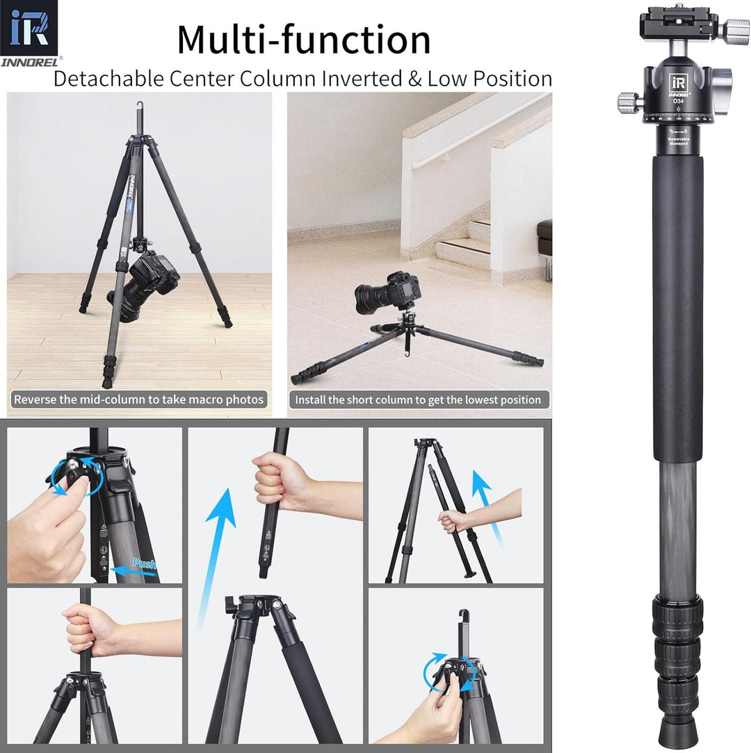 INNOREL P254C Kohlefaser-Stativ, 158,8 cm, kompaktes, leichtes Stativ und Einbeinstativ für DSLR-Kam