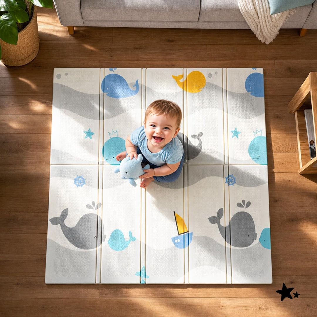 MalPlay Krabbelmatte Baby Doppelseitig 120x120 cm, faltbare Spielmatte XPE, Gepolsterte Krabbeldecke
