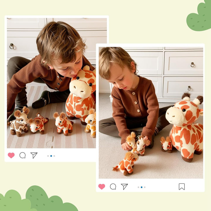 OUOZZZ 5 Stück Giraffe Kuscheltier Set, 32cm Weich Giraffe Plüschtier mit 4 Baby Giraffen Stofftiere