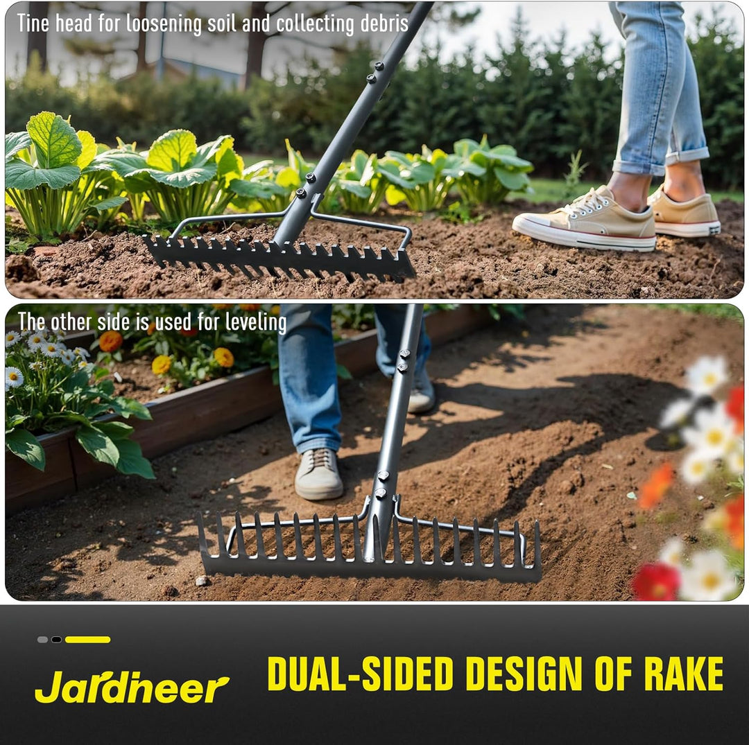 Jardineer Garten Rechen, 150cm Langstiel Metall Rechen, Harke Garten Mit Stiel für Kies, Felsen, Ras