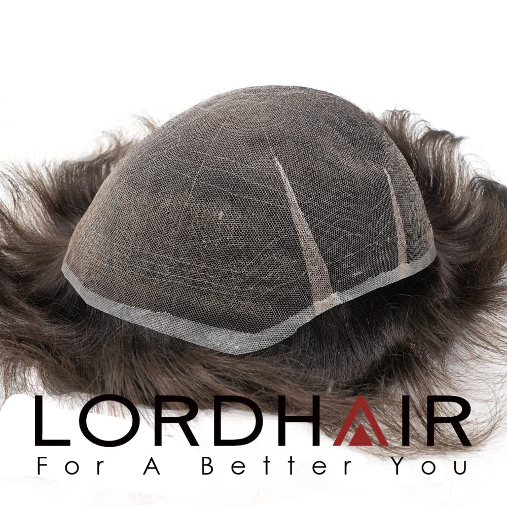 Lordhair Toupet Human Hair Herrenperücke, Französische Spitze Webart, 20 x 25 cm, Leichtes Haarersat