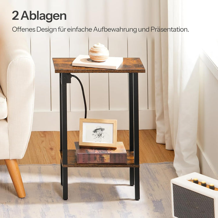 HOOBRO Schmale Beistelltische 2 Ebenen, 2er-Set, Sofatische mit Ladestation, Nachttische mit Ablage,
