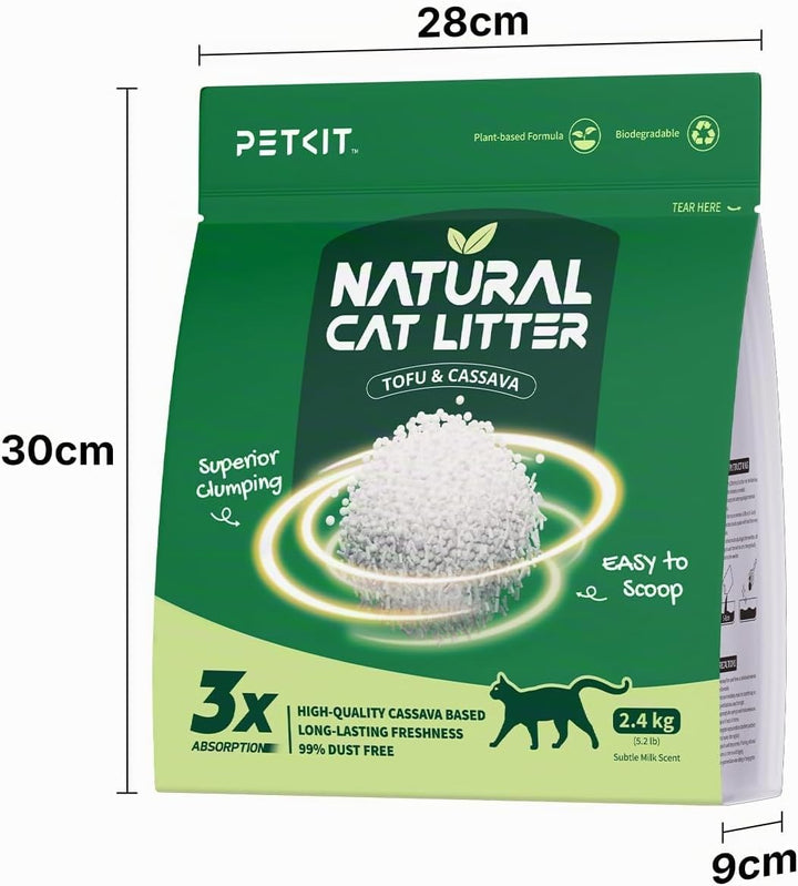 PETKIT Klumpende Katzenstreu Pflanzenbasiert, 100% Natürlich, Staubfrei, Geruchsneutralisierend, Bio