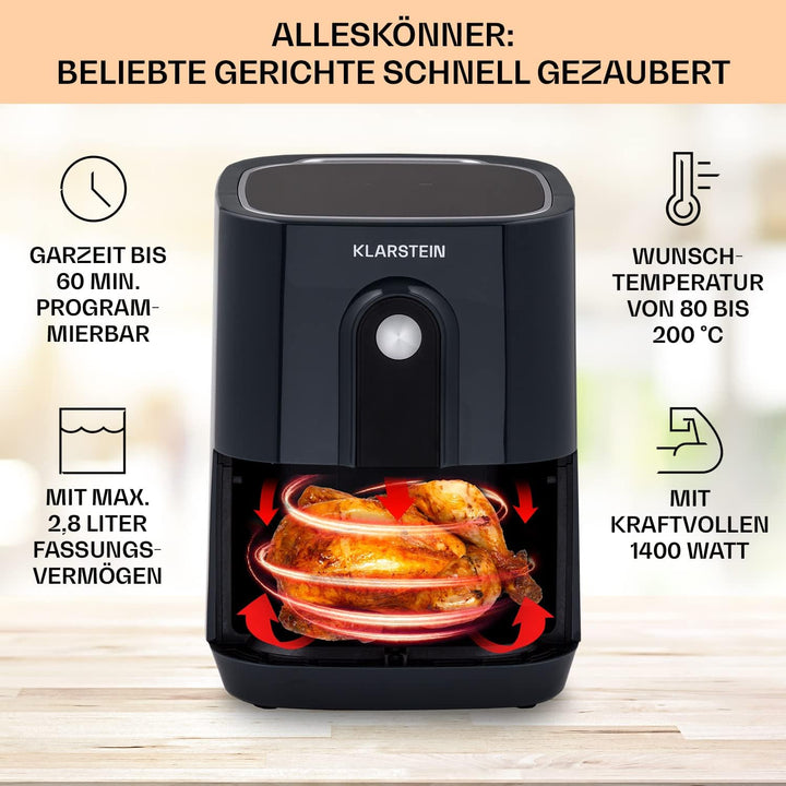 Klarstein Heissluftfriteuse, Air Fryer zum Frittieren, Friteuse mit Touch-Bedienfeld, Timer, Einstel