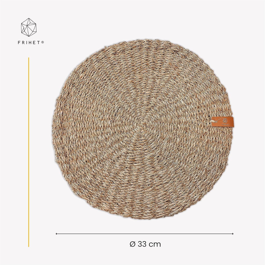 FRIHET Tischset rund - Seegras geflochten (6er Set) Platzset Ø 33 cm, Natur Tischdeko, Tischsets Pla
