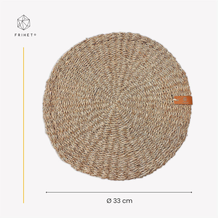 FRIHET Tischset rund - Seegras geflochten (6er Set) Platzset Ø 33 cm, Natur Tischdeko, Tischsets Pla