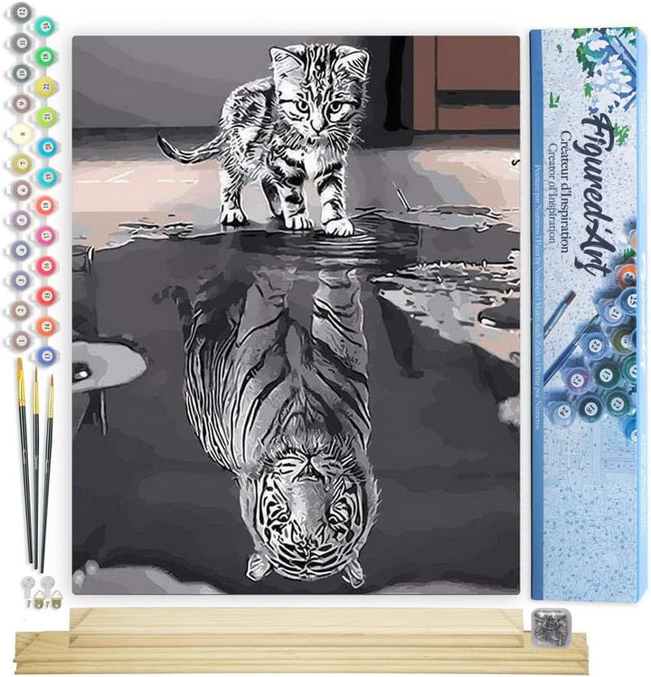 Figured'Art Malen Nach Zahlen Erwachsene Mit Rahmen Katze und weisser Tiger - Paint by Numbers Baste