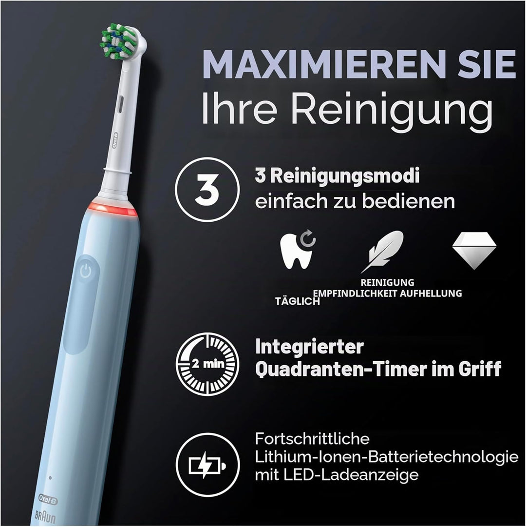 Oral-B PRO 3 3000 Elektrische Zahnbürste/Electric Toothbrush, 2 CrossAction Aufsteckbürsten, mit 3 P