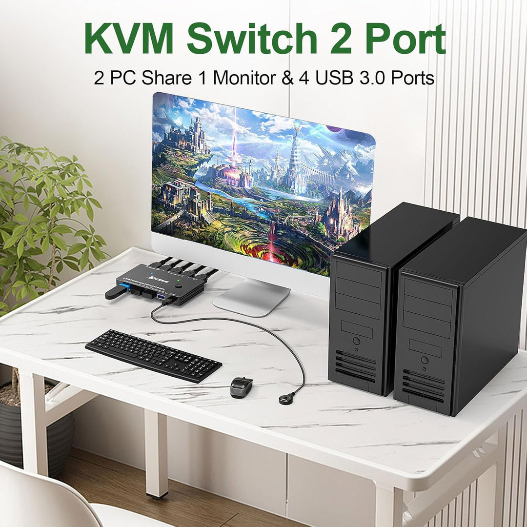 KVM Switch 2 PC 1 Monitor 8K@60Hz 4K@120Hz, USB 3.0 KVM Switch HDMI 2.1 HDCP 2.3 for 2 Computers tei