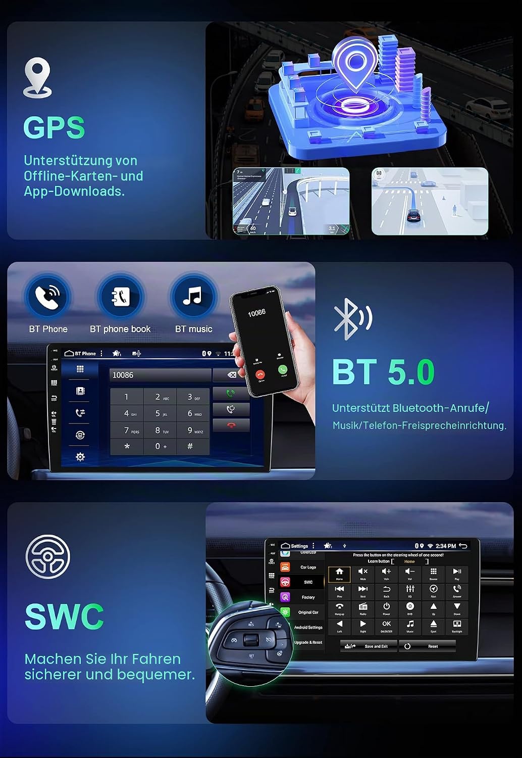 8G+256G Android 15 Autoradio Für VW Sharan II 7N Seat Alhambra II 2010-2021 GPS|Kamera+Mic|9 Zoll IP