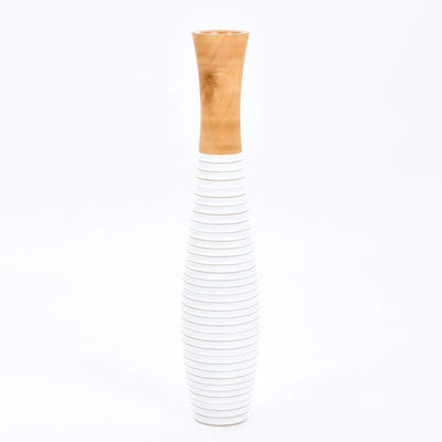 Leewadee Grosse Bodenvase für Dekozweige hohe Standvase Design Holzvase, Holz, 70 cm, Natur Weiss 70